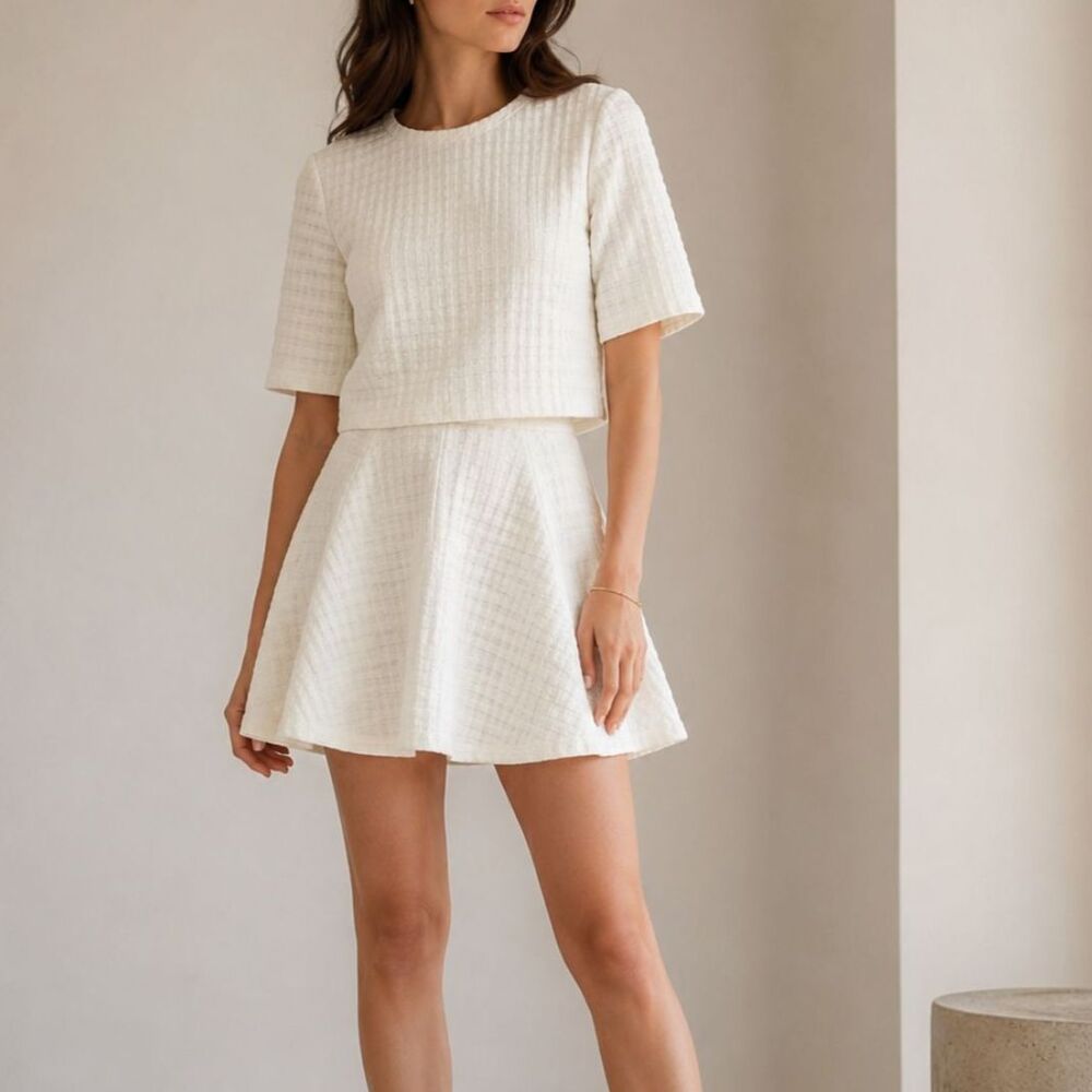 Theory Hesha Contextual Waffle Top Zaikin B Full Skirt Set S Quiet Luxury